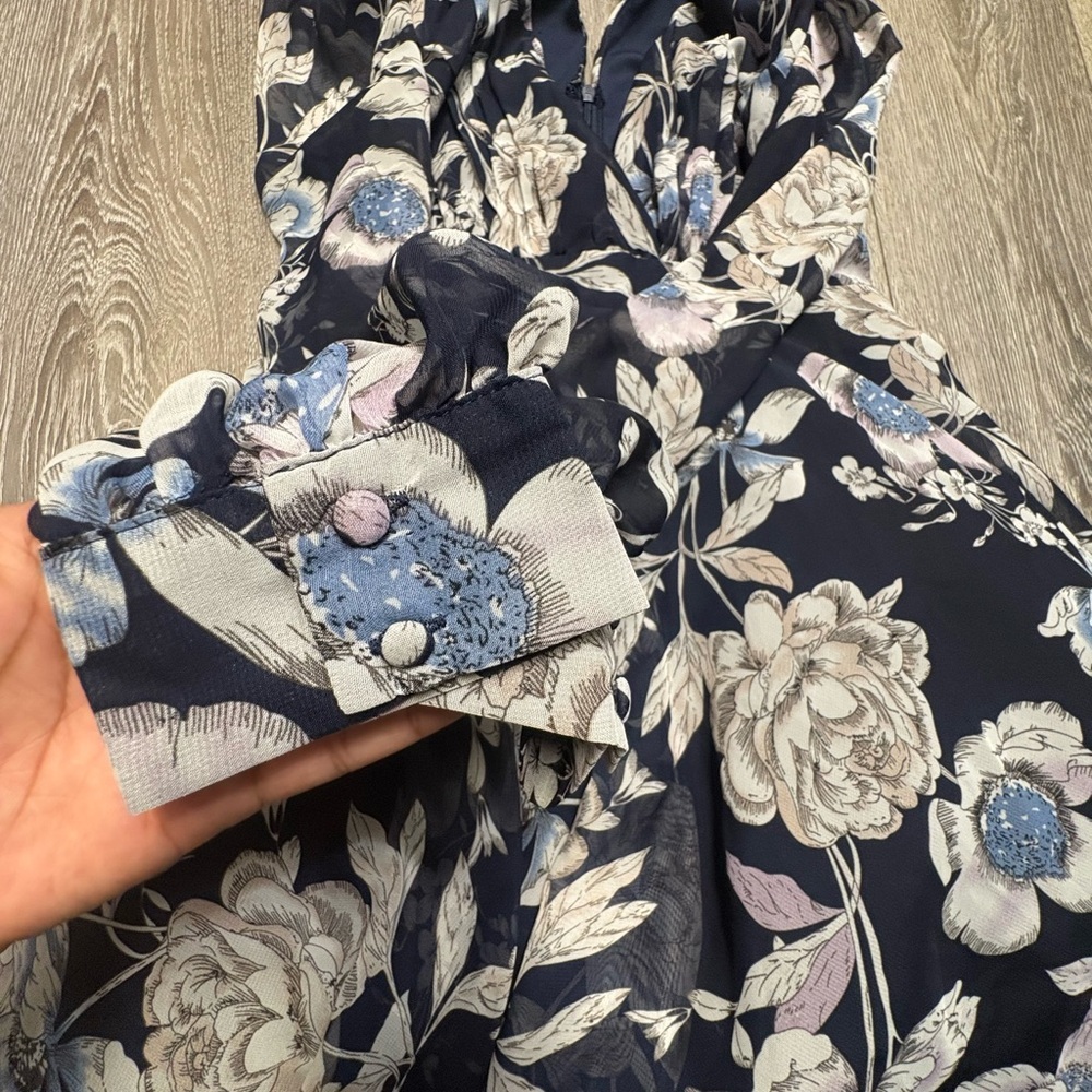 TFNC Navy Floral V-Neck Long Sleeve Chiffon Dress - Picture 11 of 14
